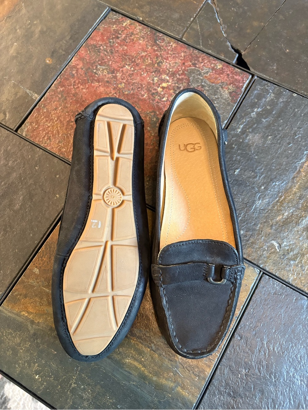 UGG Women’s Black Suede Penny Loafers with Tan Insoles
